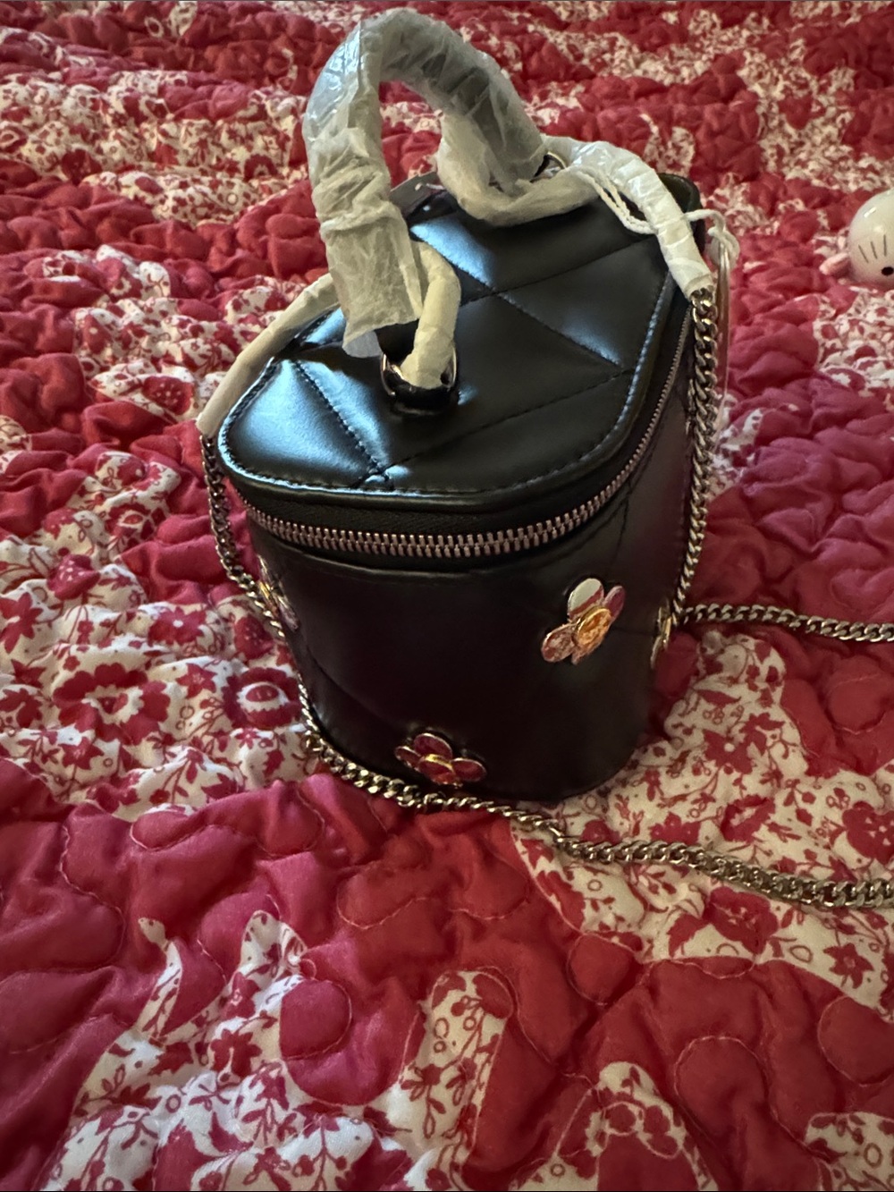 Tory Burch Black Quilted Crossbody with Gold Flower Hardware - Picture 8 of 9